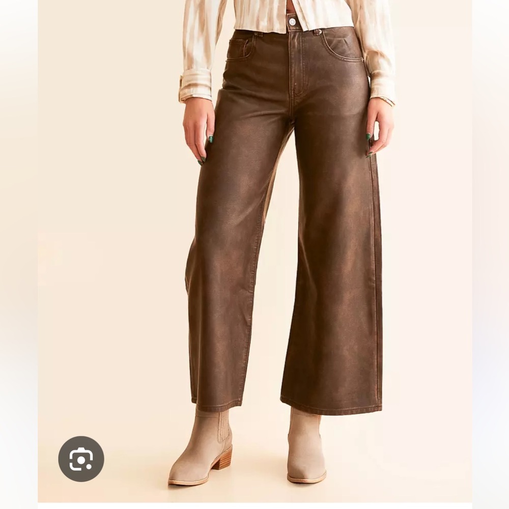 Free People Brown Wide-Leg Faux Leather Pants